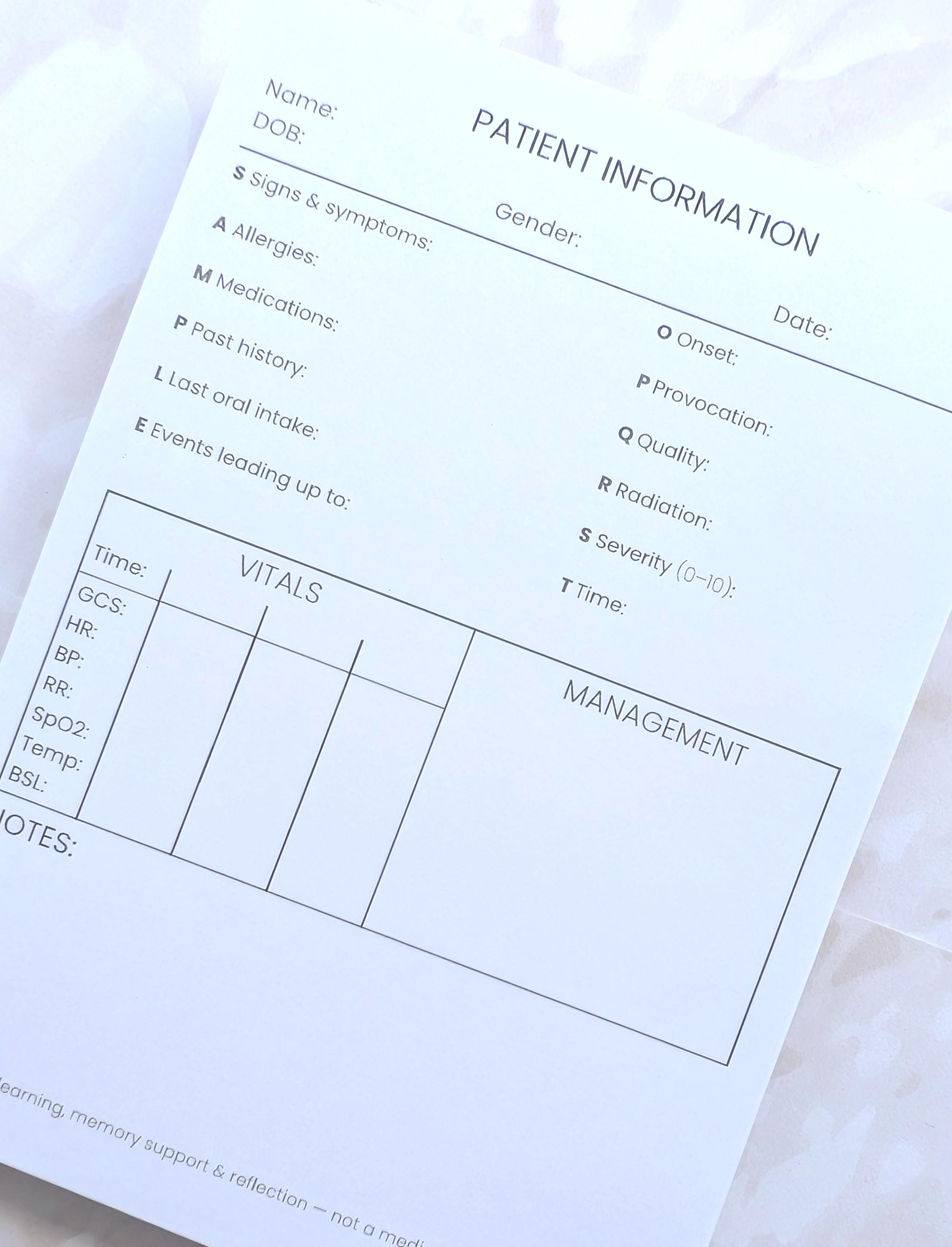 Paramedic Full Case Sheet A6 Notepad – Patient Assessment & Clinical ...
