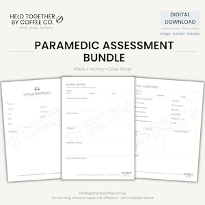 Paket med bedömning av ambulanssjukvårdare | 3 utskrivbara A6-anteckningsblock | Fallblad med historik över vitala symtom | PDF-nedladdning