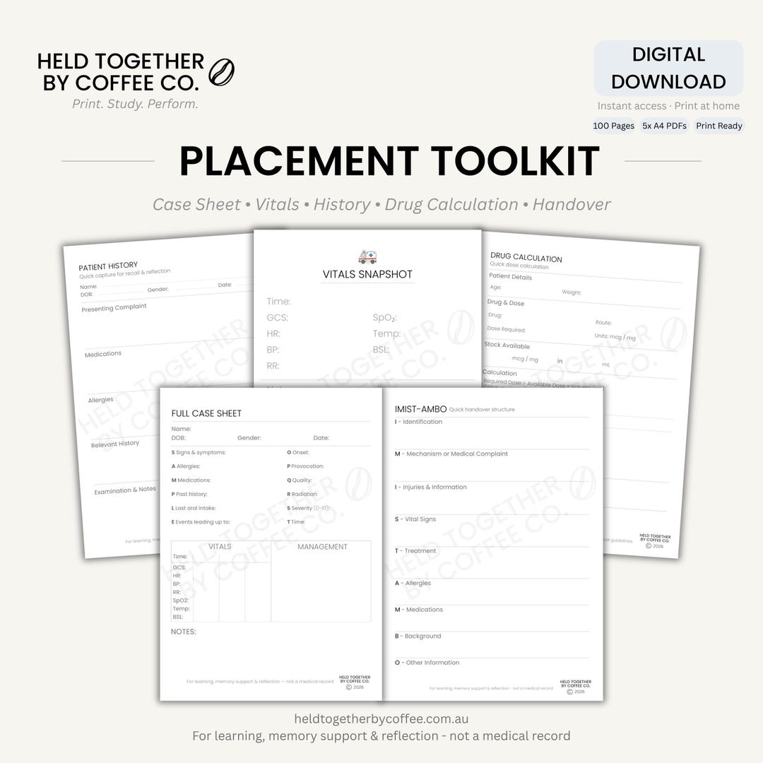 Placement Toolkit Bundle | 5 Printable A6 Notepads | Paramedic Nursing ...