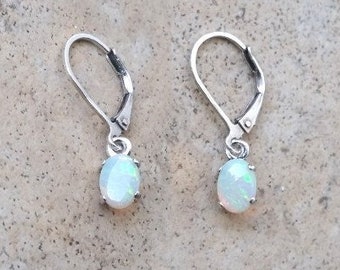 Genuine Opal (October Birthstone) drop earrings in Sterling Silver or Gold