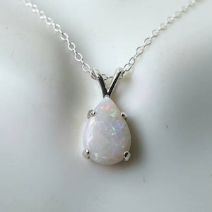 Opal Necklace - Genuine Opal (October Birthstone) drop necklace - 10mm x 7mm in Sterling Silver or Gold
