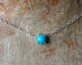 Turquoise choker necklace - 5mm genuine Turquoise choker necklace in Sterling Silver or Gold