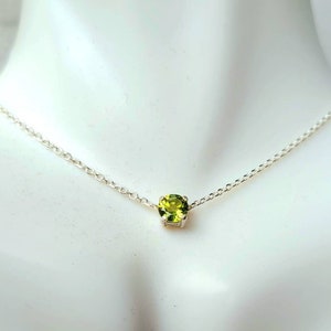 Peridot Necklace - Genuine Peridot choker necklace in Sterling Silver or Gold - minimalist choker