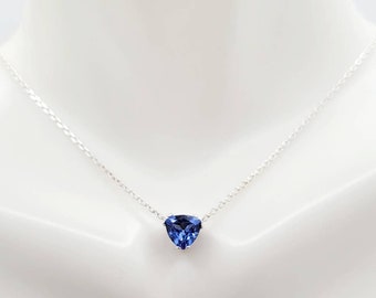 Sapphire choker necklace - 6mm created Blue Sapphire choker in Sterling Silver or Gold