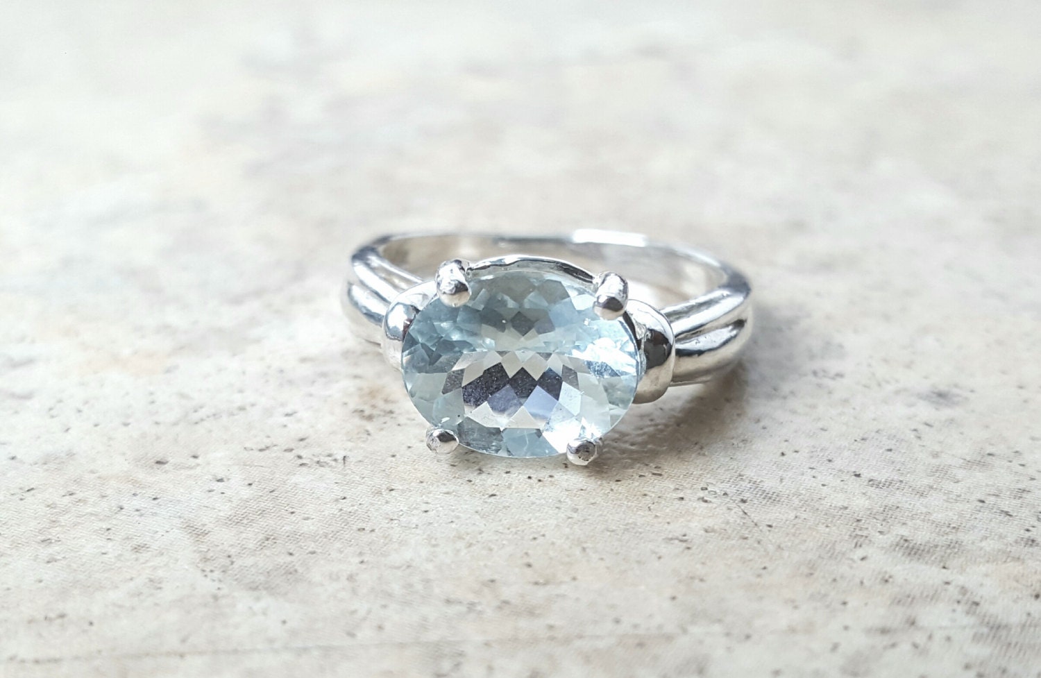 Aquamarine Oval Ring Genuine Aquamarine 2 Carat Ring in | Etsy