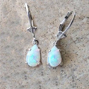 Genuine Opal (October Birthstone) drop earrings in Sterling Silver or Gold