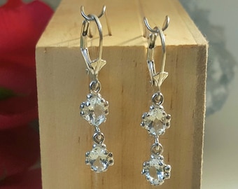 Aquamarine earrings - Aquamarine double drop earrings in Sterling Silver or Gold