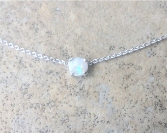 Opal Necklace - Genuine Opal 4mm Australian Opal choker necklace in Sterling Silver or Gold - October Birthstone - minimalist choker