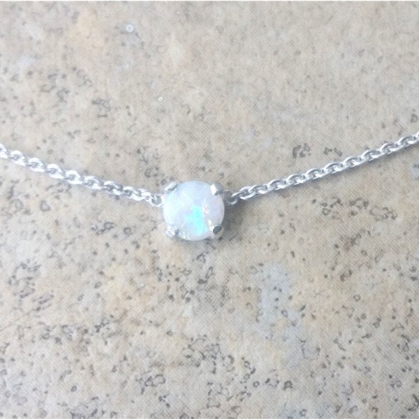 Opal Necklace - Genuine Opal 4mm Australian Opal choker necklace in Sterling Silver or Gold - October Birthstone - minimalist choker