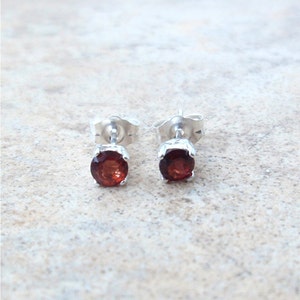 4mm genuine Garnet stud earrings in Sterling Silver