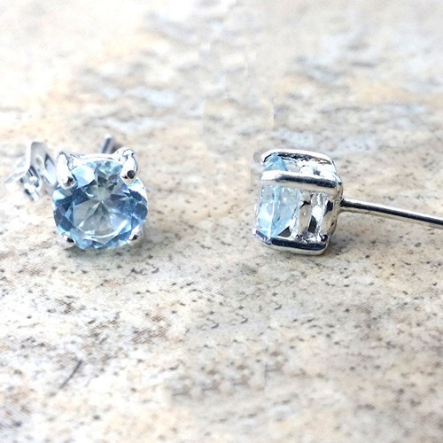 5mm Genuine Aquamarine Stud Earrings in Sterling Silver or Etsy