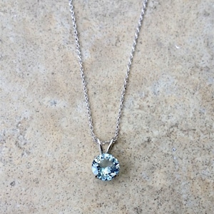 Aquamarine Pendant Necklace 14K White Gold without chain - Geniuine Aquamarine 8mm round pendant - March Birthstone - 1.75 carats