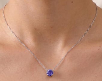 Tanzanite necklace - Tanzanite choker Necklace - Genuine Tanzanite 5mm choker necklace in Sterling Silver or Gold - minimalist choker