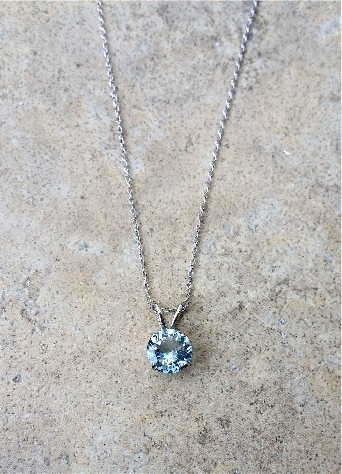 Aquamarine Pendant Necklace 14K White Gold Without Chain | Etsy