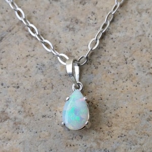 Genuine Opal (October Birthstone) drop necklace in Sterling Silver or Gold (without chain)