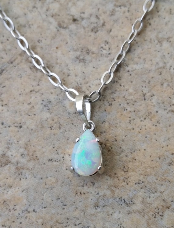 Genuine Opal (October Birthstone) drop necklace in Sterling Silver or Gold (without chain)