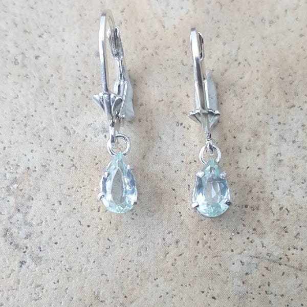 Aquamarine earrings - Genuine Aquamarine drop earrings in Sterling Silver or Gold