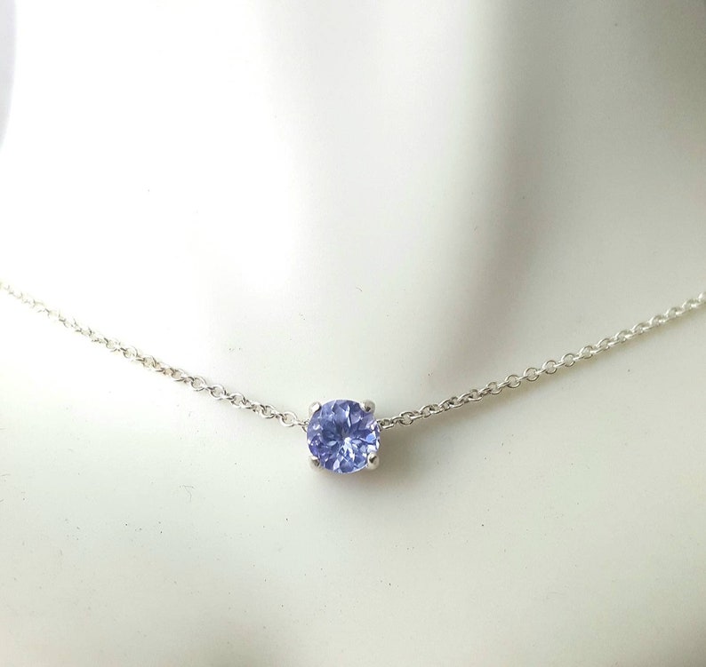 Tanzanite necklace Tanzanite choker Necklace Genuine Tanzanite 5mm choker necklace in Sterling Silver or Gold minimalist choker image 1