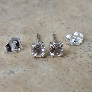 Morganite Earrings 5mm genuine Morganite stud earrings in Sterling Silver or Gold image 4