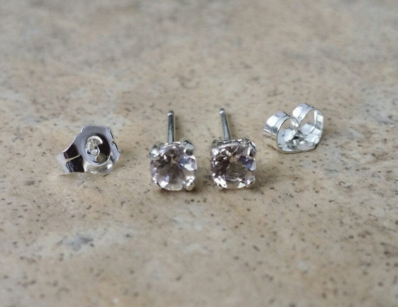 Morganite Earrings 5mm genuine Morganite stud earrings in Sterling Silver or Gold image 4