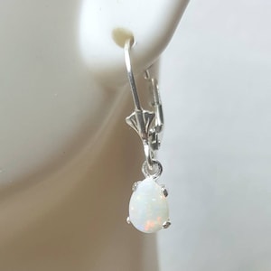 Opal earrings - Genuine Australian Opal (October Birthstone) drop earrings in Sterling Silver or Gold - Opal dangle earrings 7mm x 5mm