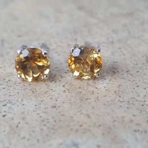 Citrine Earrings - 6mm Citrine stud earrings in Sterling Silver or Gold - November Birthstone gift