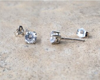 AAA Cubic Zirconia stud earrings -5mm - in Sterling Silver or Gold