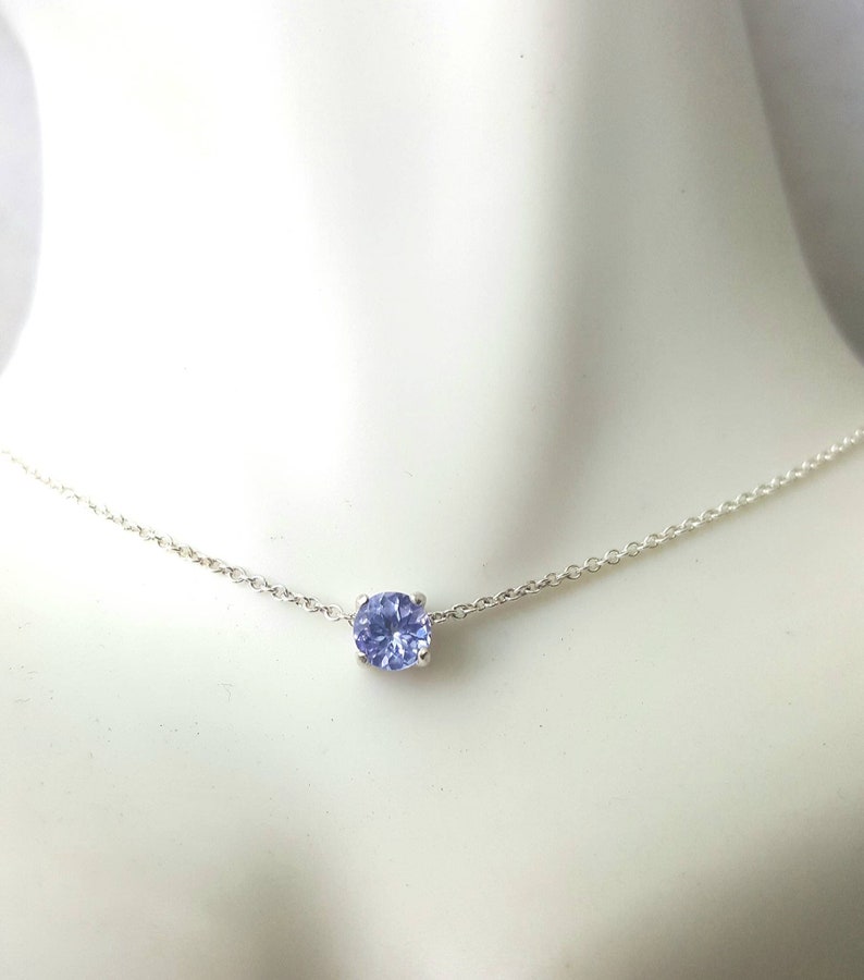 Tanzanite necklace Tanzanite choker Necklace Genuine Tanzanite 5mm choker necklace in Sterling Silver or Gold minimalist choker image 2