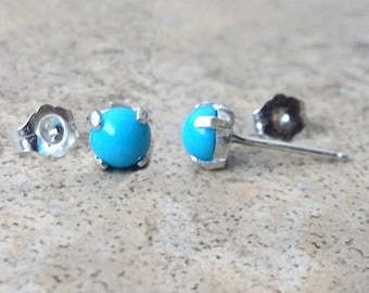 Orecchini a bottone in turchese - Orecchini a bottone in turchese autentico da 5 mm in argento sterling