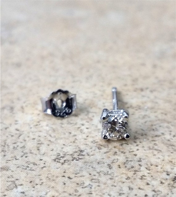 Genuine Diamond 3mm round single stud earring/  April Birthstone/ Bride/ Anniversary/ First earrings/ in sterling silver or gold