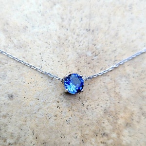 Sapphire choker necklace - 6mm round created Blue Sapphire choker in Sterling Silver or Gold