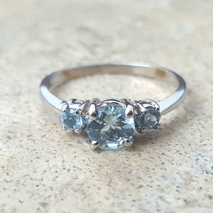 Aquamarine Ring - 3 Stone Ring in Sterling Silver or Gold