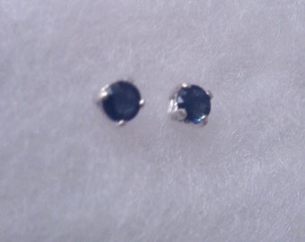 Sapphire earrings - Blue Sapphire 4mm stud earrings in Sterling Silver or Gold
