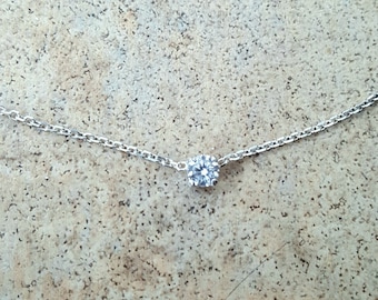 CZ choker necklace - genuine Cubic Zirconia 4mm choker in Sterling Silver or Gold - Bridesmaids gifts - minimalist choker