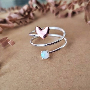 Personalized Ring - Copper Heart and Birthstone Ring - Customized heart ring with Birthstone in Sterling Silver or Gold