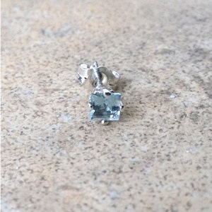 4mm genuine Aquamarine square stud earrings in Sterling Silver image 2