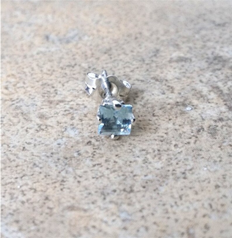 4mm genuine Aquamarine square stud earrings in Sterling Silver image 2