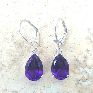 Amethyst earrings - Large Amethyst dangle earrings in Sterling Silver or Gold - February birthstone
