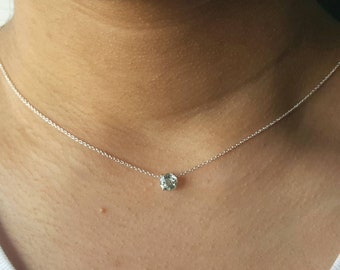 Aquamarine Necklace - Aquamarine choker necklace - March Birthstone - Genuine Aquamarine 6 mm choker necklace in Sterling Silver or Gold