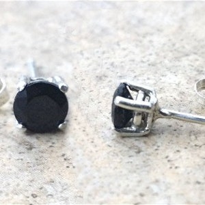Black Onyx stud earrings - Genuine Black Onyx 5mm faceted stud earrings in Sterling Silver