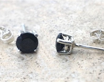 Black Onyx stud earrings - Genuine Black Onyx 5mm faceted stud earrings in Sterling Silver