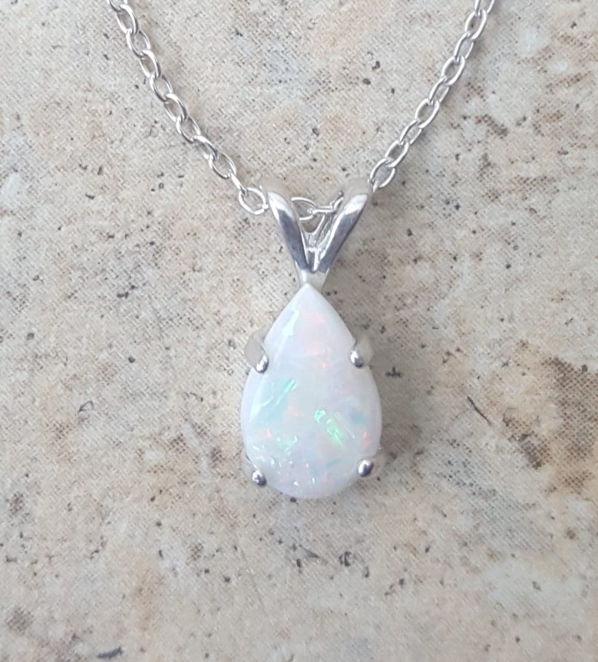 Opal Necklace - Genuine Opal (October Birthstone) drop necklace - 9mm…