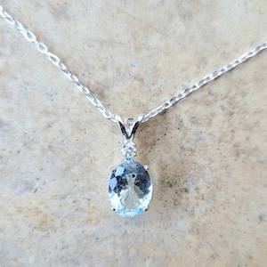 Aquamarine and Diamond Necklace - Genuine Aquamarine and diamond pendant in Sterling Silver or Gold
