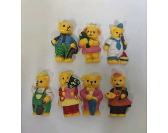 Teddybär Magnet Kühlschrank Vintage Kunststoff Einzigartig 7er Set Wunderlich