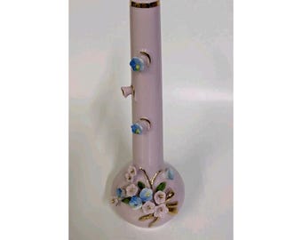 Vintage 3D Blumenmuster Goldrand Rosa Vase