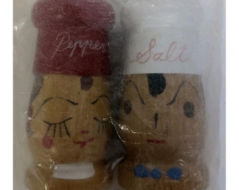 Retro 1960er Jahre Koch Mann & Frau Holz Salz Pfeffer Streuer Japan in Verpackung