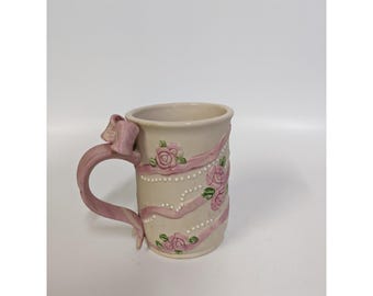 Vintage FTD Keramik Tasse mit Pink Ribbon Griff