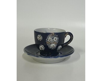 Antike deutsche Kobaltblaue Tasse & Untertasse