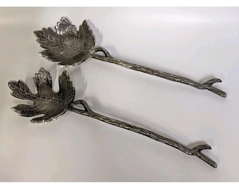 Metall Salat Löffel Blatt Zweig silber