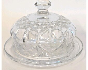 Handgeschnittener runder Butter / Käseteller aus Cristal